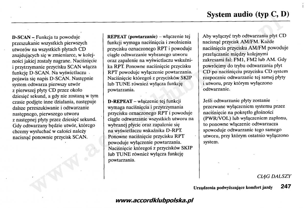 Honda Accord VII 7 instrukcja obslugi / page 251