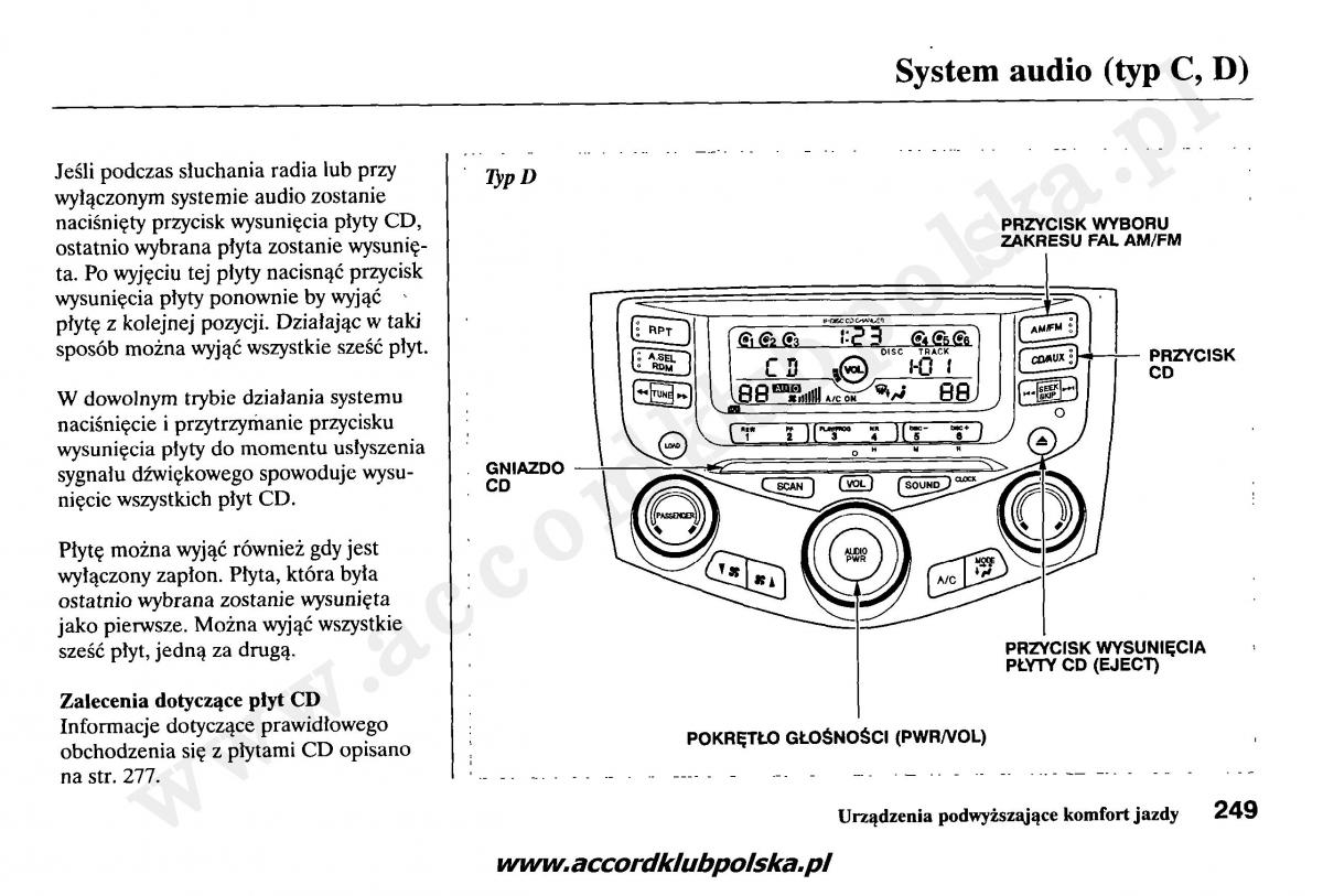 Honda Accord VII 7 instrukcja obslugi / page 253