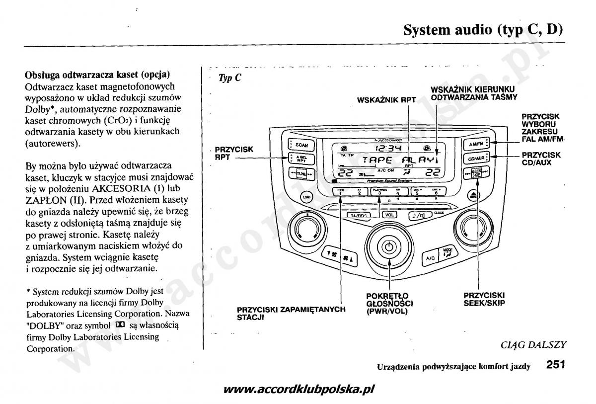 Honda Accord VII 7 instrukcja obslugi / page 255