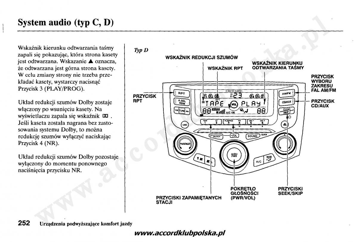 Honda Accord VII 7 instrukcja obslugi / page 256