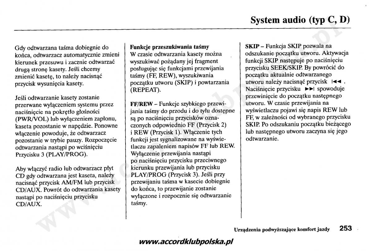 Honda Accord VII 7 instrukcja obslugi / page 257