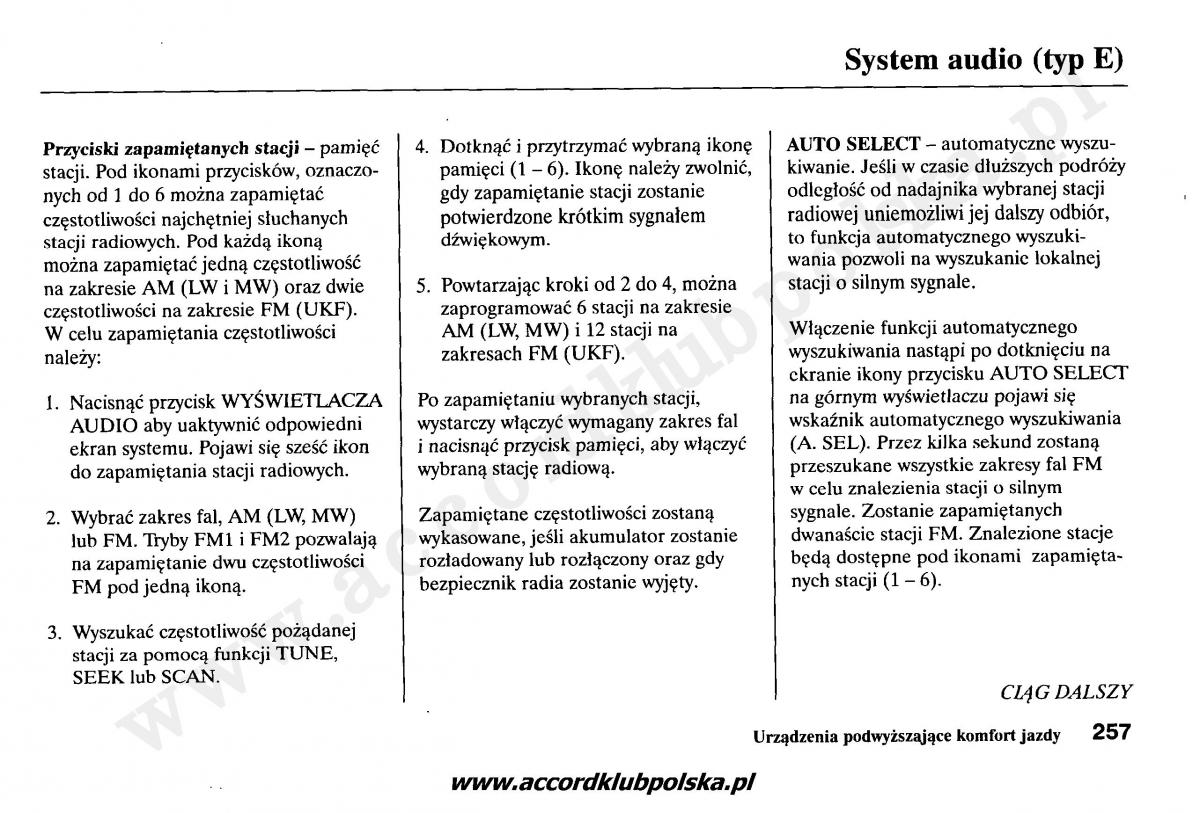 Honda Accord VII 7 instrukcja obslugi / page 261