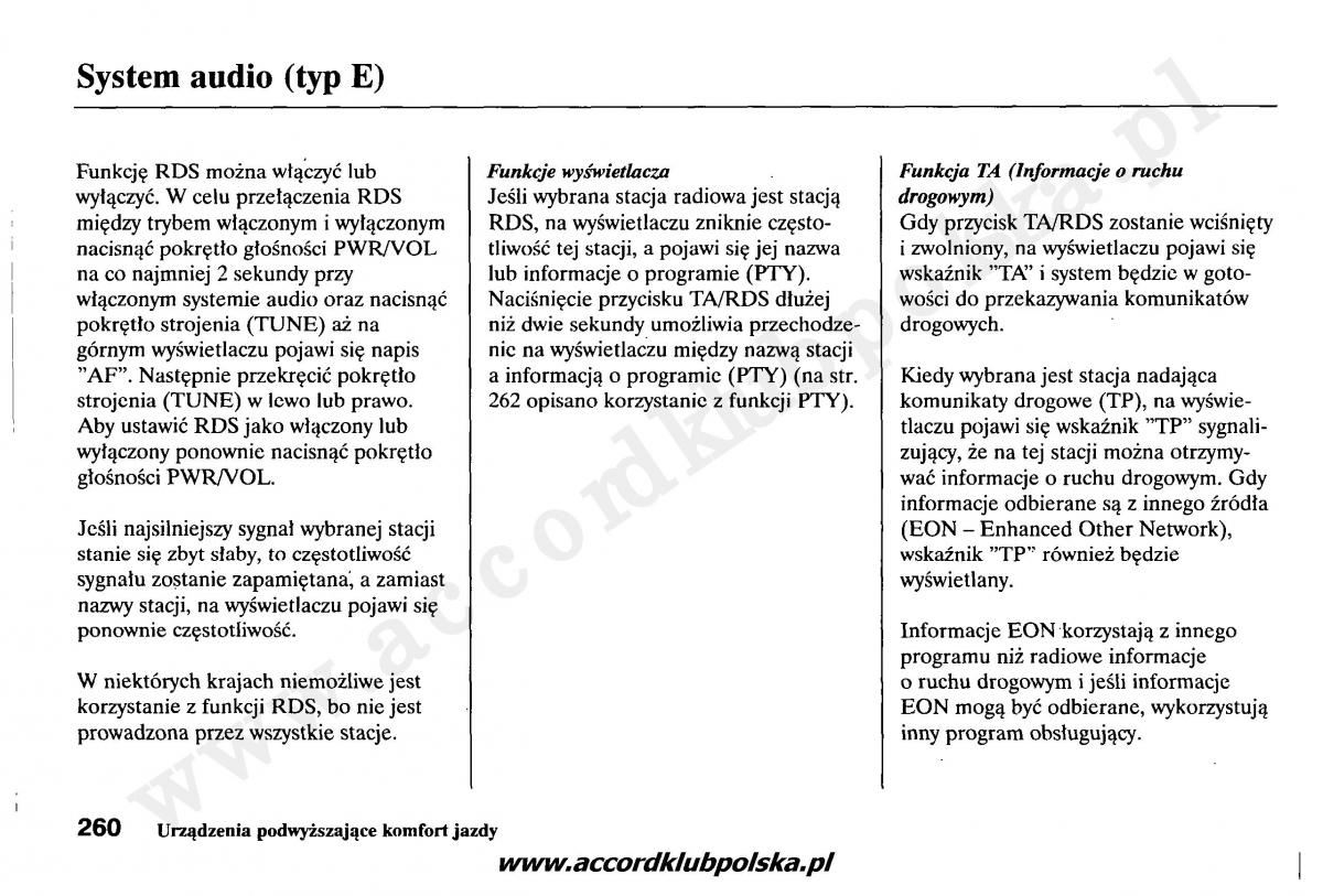 Honda Accord VII 7 instrukcja obslugi / page 264