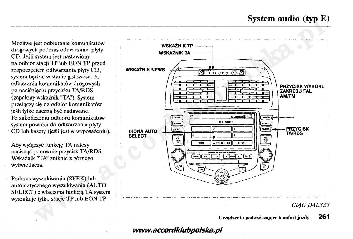 Honda Accord VII 7 instrukcja obslugi / page 265