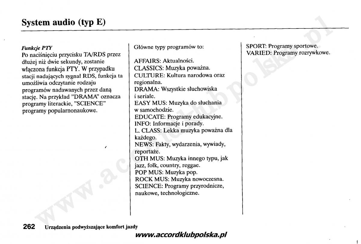 Honda Accord VII 7 instrukcja obslugi / page 266