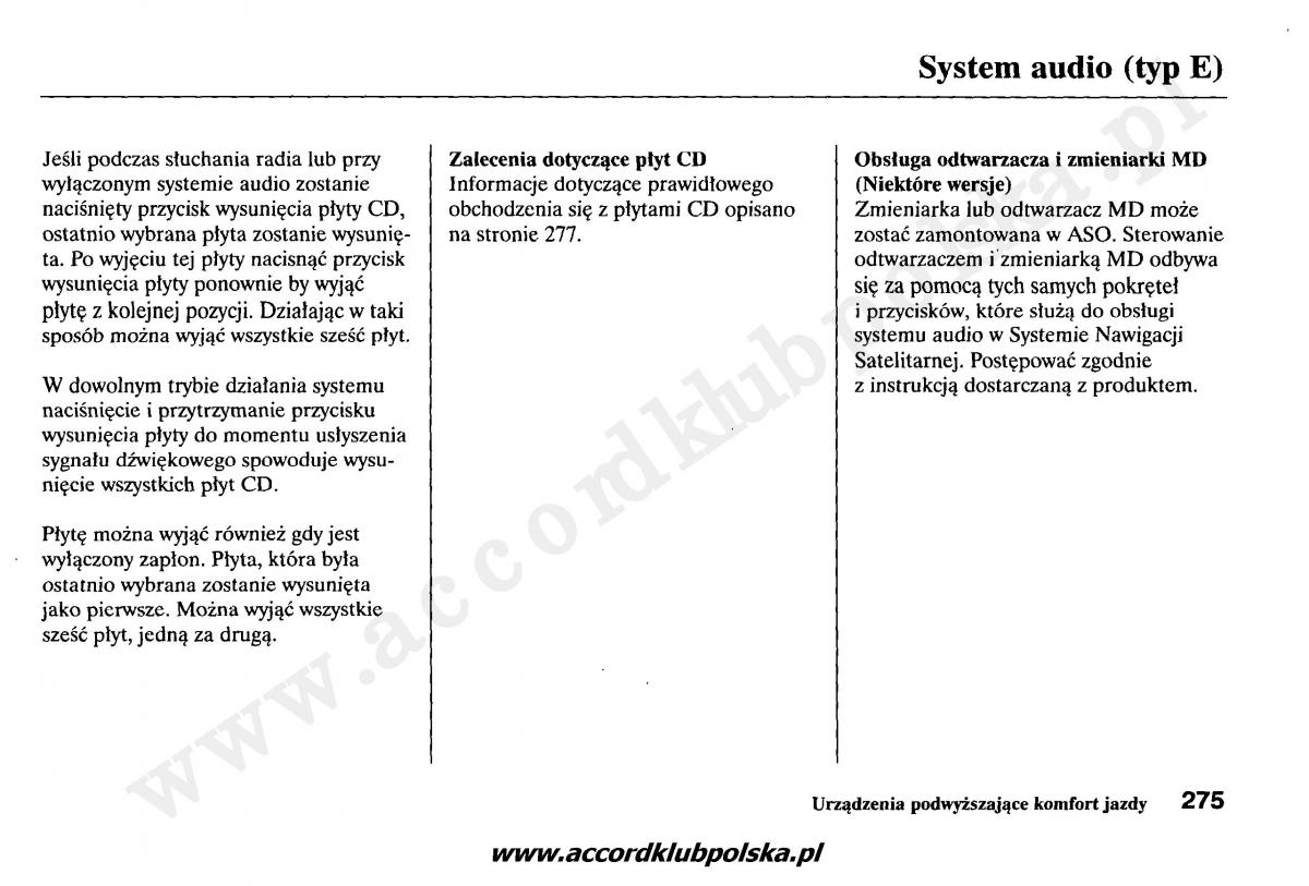 Honda Accord VII 7 instrukcja obslugi / page 279