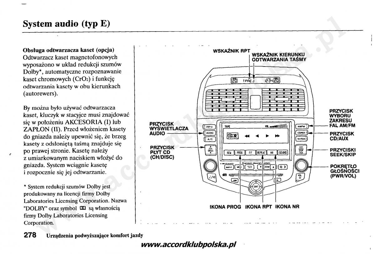 Honda Accord VII 7 instrukcja obslugi / page 282