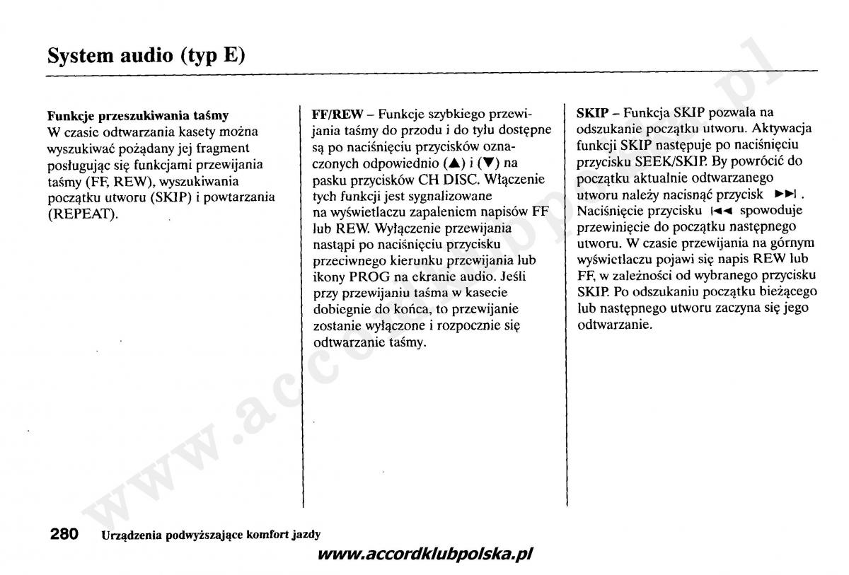 Honda Accord VII 7 instrukcja obslugi / page 284