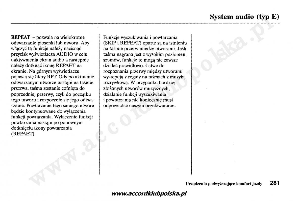 Honda Accord VII 7 instrukcja obslugi / page 285