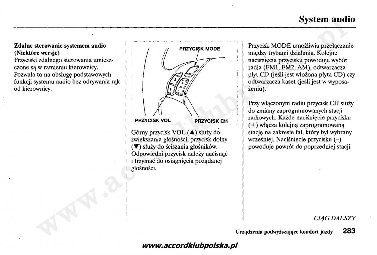 Honda Accord VII 7 instrukcja obslugi / page 287