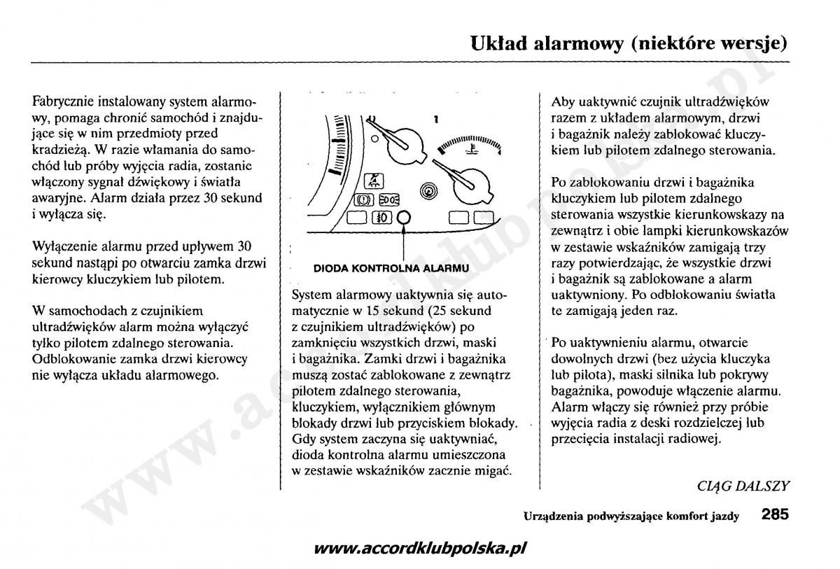 Honda Accord VII 7 instrukcja obslugi / page 289