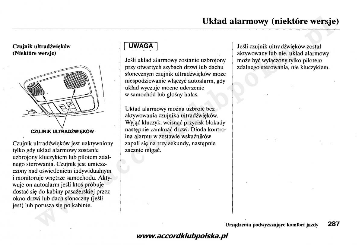 Honda Accord VII 7 instrukcja obslugi / page 291