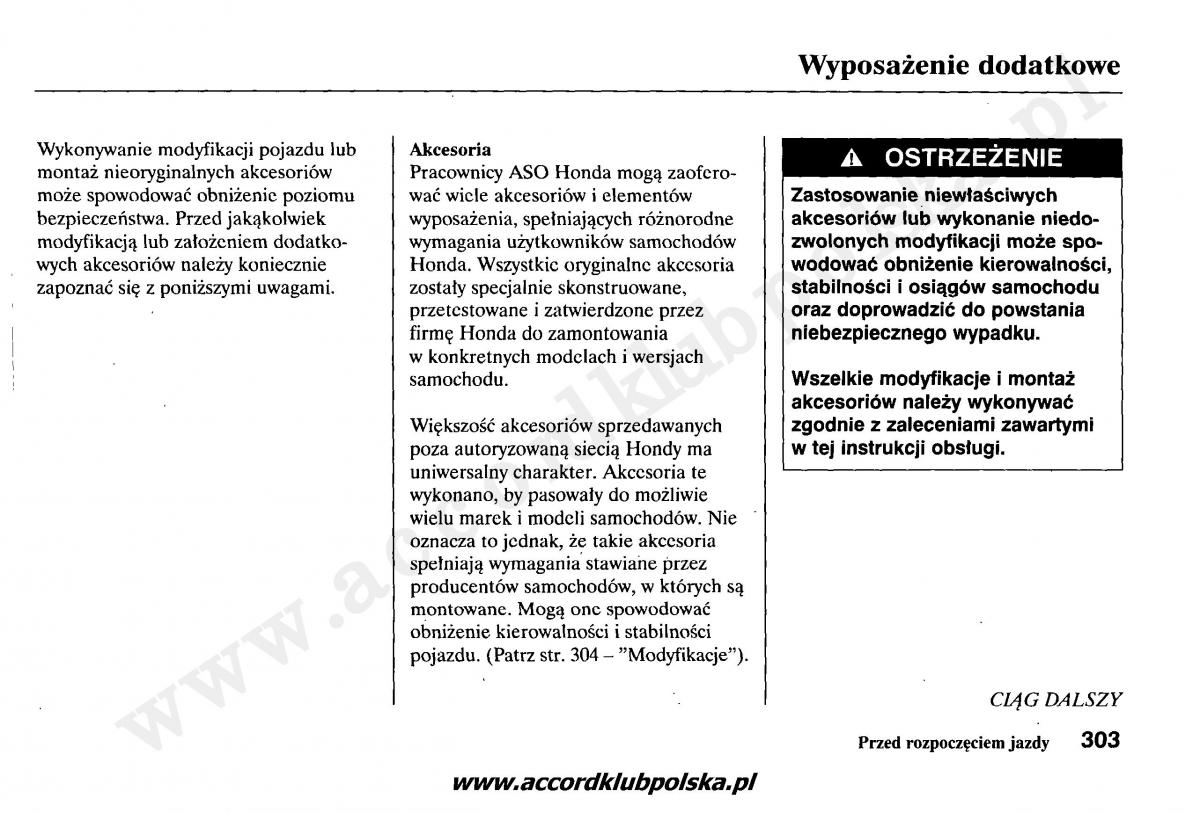 Honda Accord VII 7 instrukcja obslugi / page 307