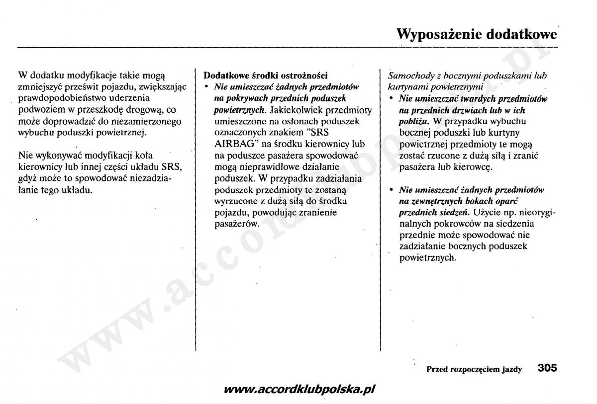 Honda Accord VII 7 instrukcja obslugi / page 309