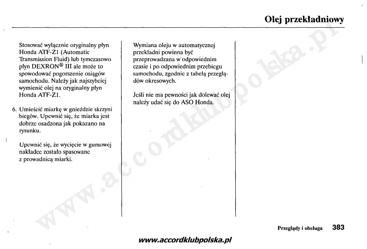 Honda Accord VII 7 instrukcja obslugi / page 387