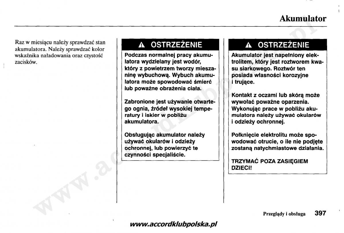 Honda Accord VII 7 instrukcja obslugi / page 401