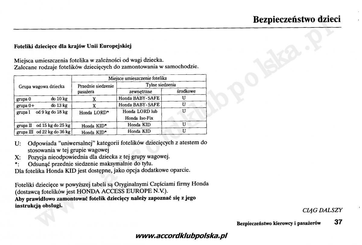 Honda Accord VII 7 instrukcja obslugi / page 41