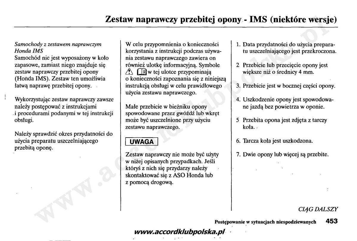 Honda Accord VII 7 instrukcja obslugi / page 457
