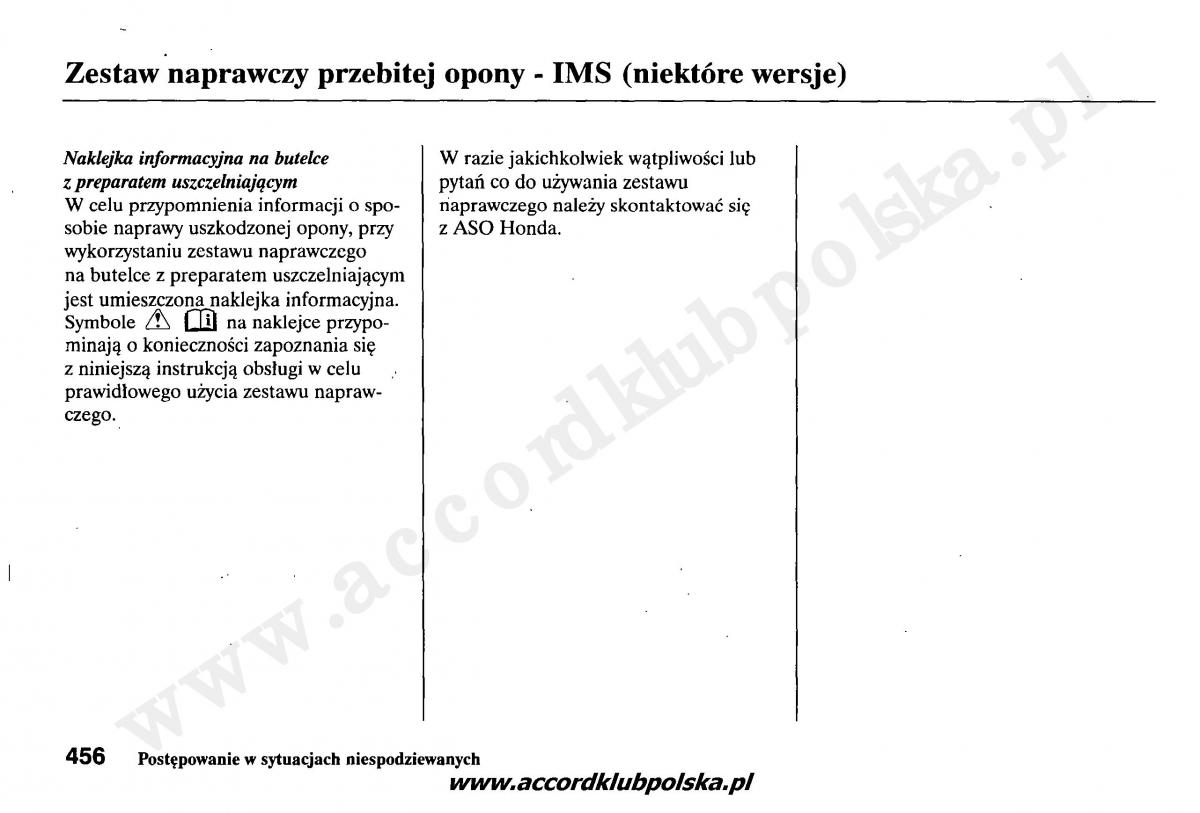 Honda Accord VII 7 instrukcja obslugi / page 460
