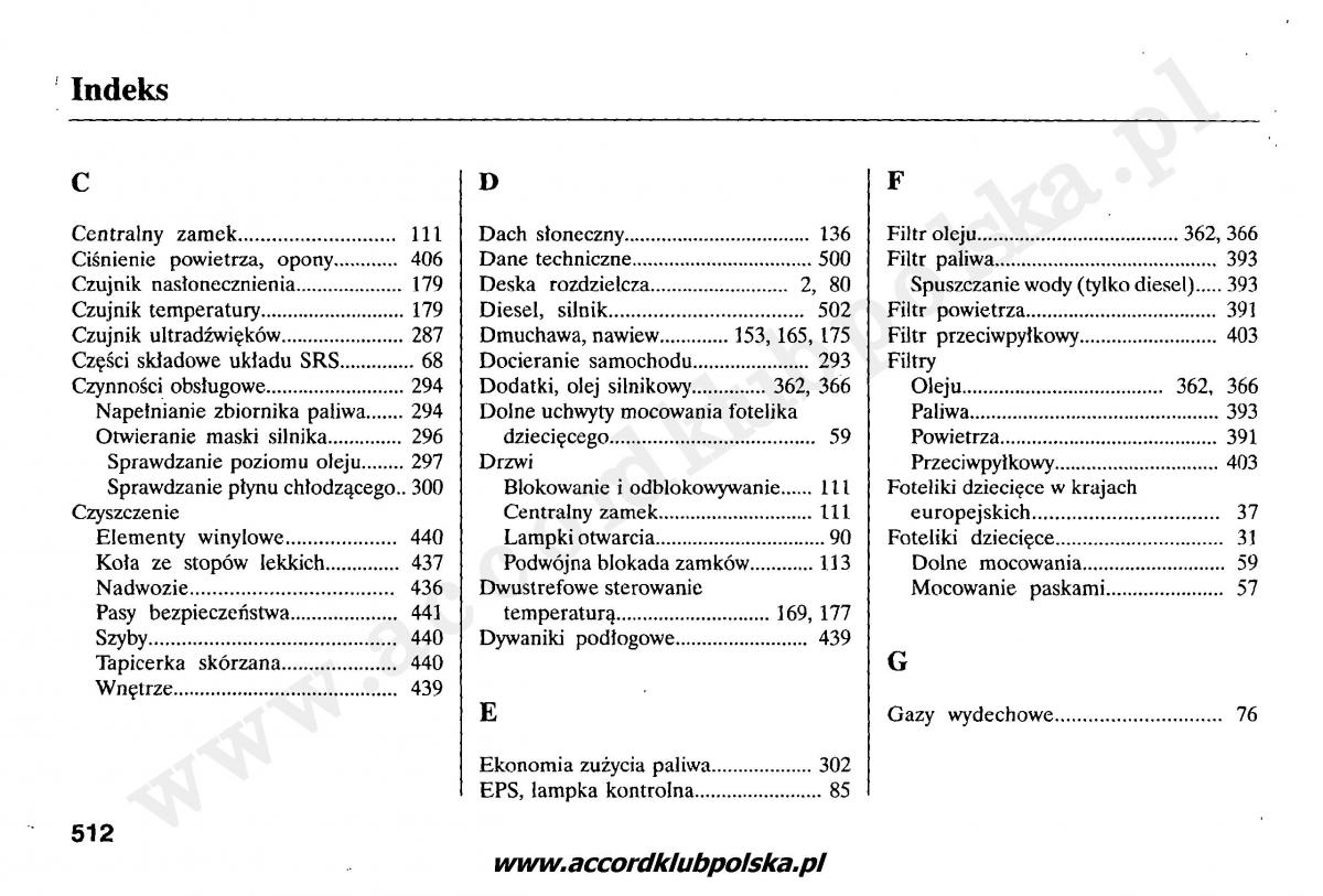 Honda Accord VII 7 instrukcja obslugi / page 516