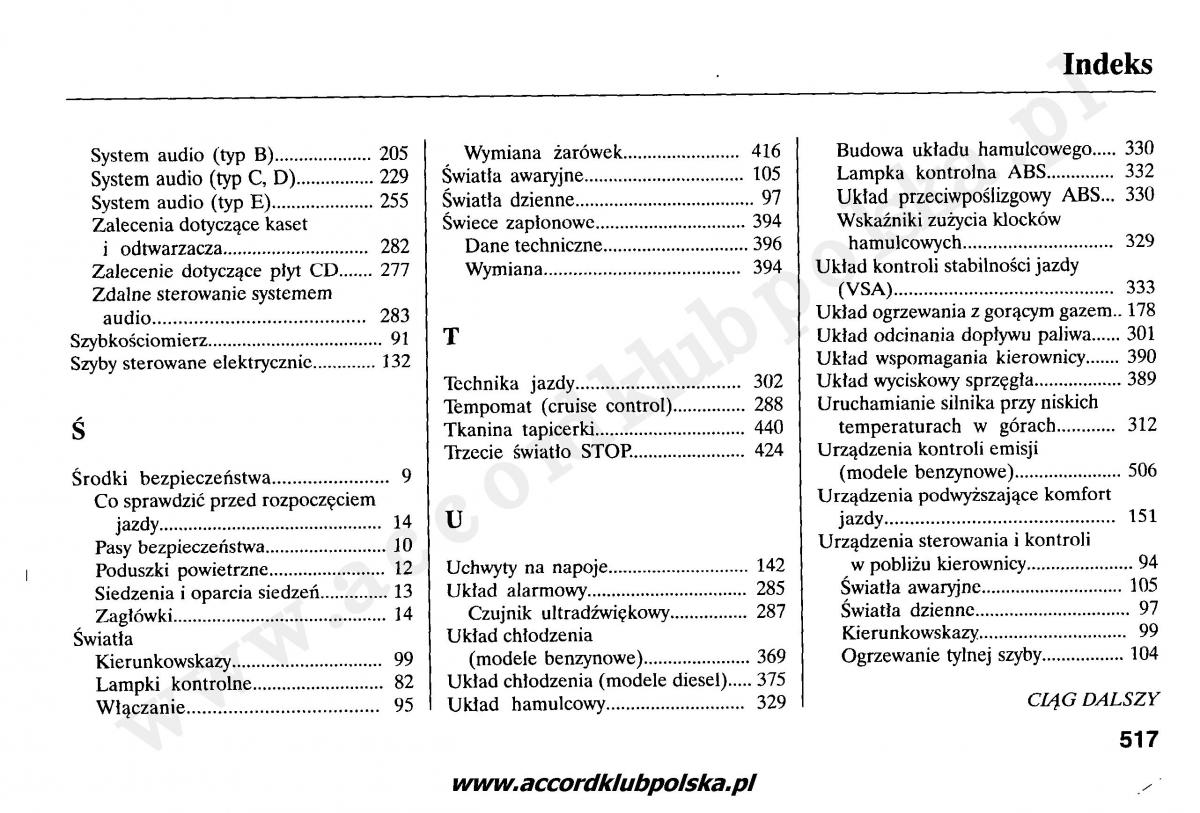 Honda Accord VII 7 instrukcja obslugi / page 521