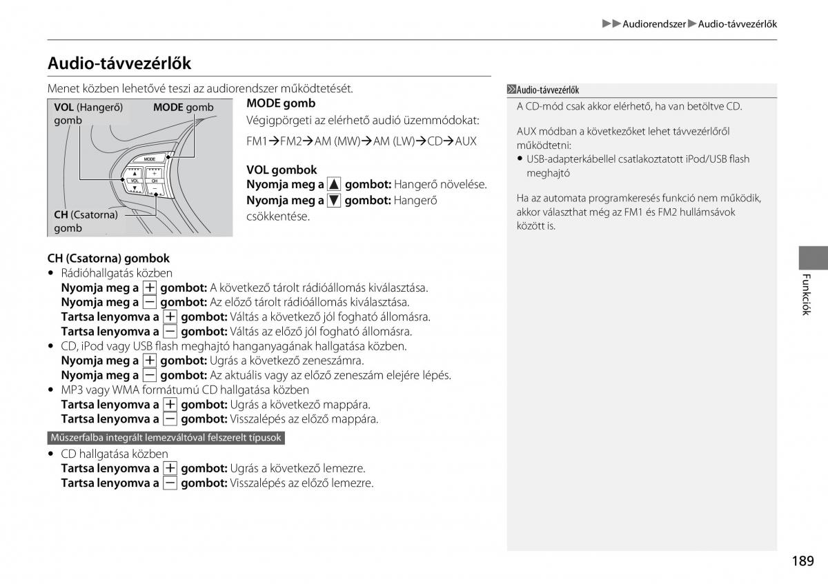 Honda Accord VIII 8 Kezelesi utmutato / page 190