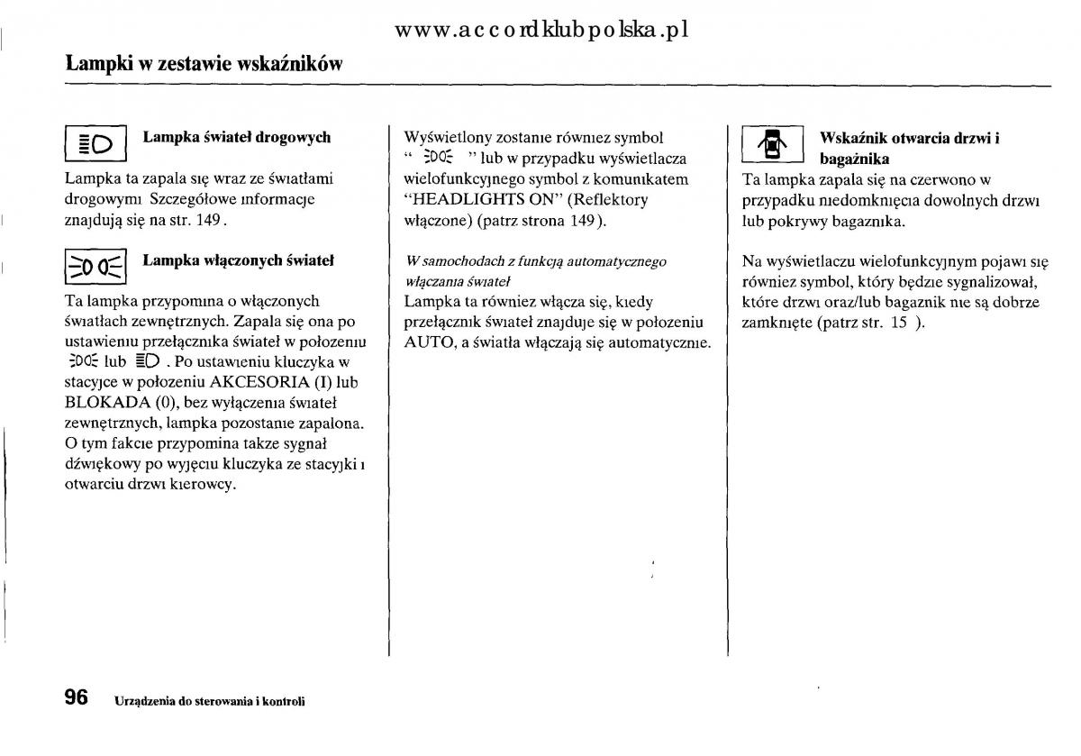 Honda Accord VIII 8 instrukcja obslugi / page 102