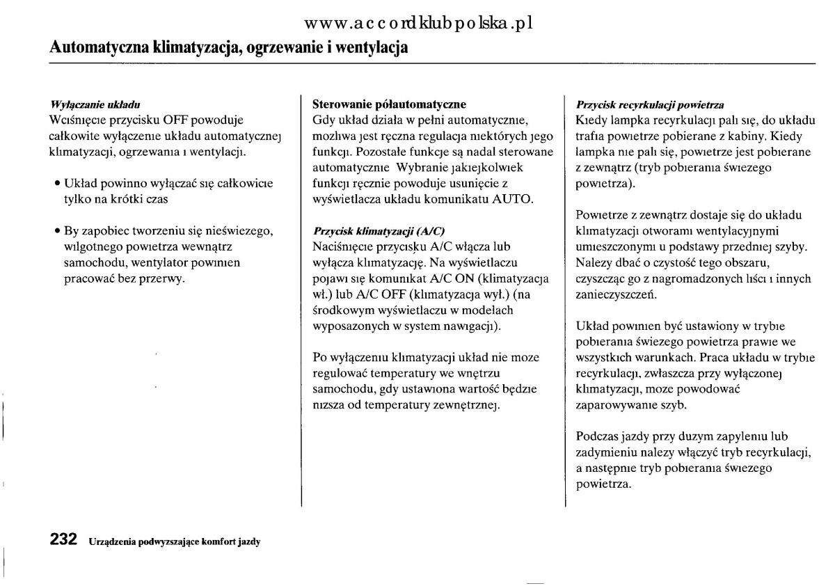 Honda Accord VIII 8 instrukcja obslugi / page 238