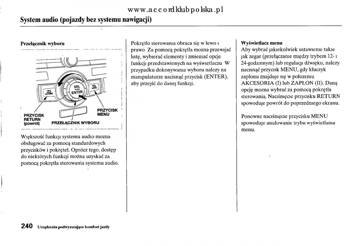 Honda Accord VIII 8 instrukcja obslugi / page 246