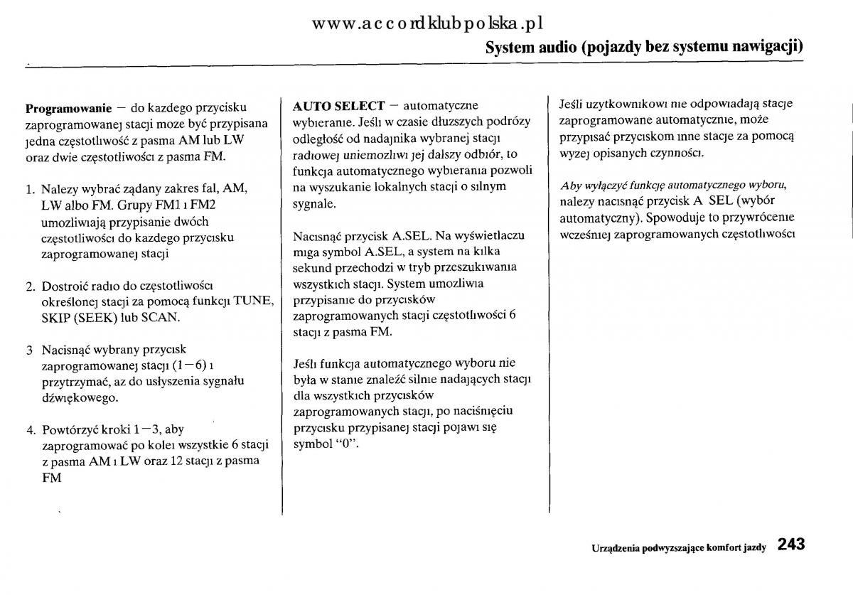 Honda Accord VIII 8 instrukcja obslugi / page 249