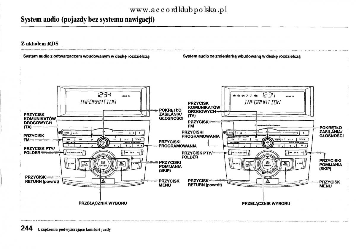 Honda Accord VIII 8 instrukcja obslugi / page 250