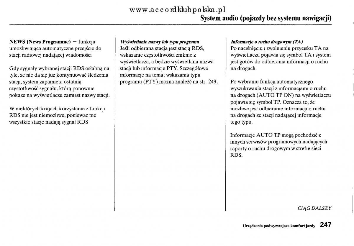 Honda Accord VIII 8 instrukcja obslugi / page 253