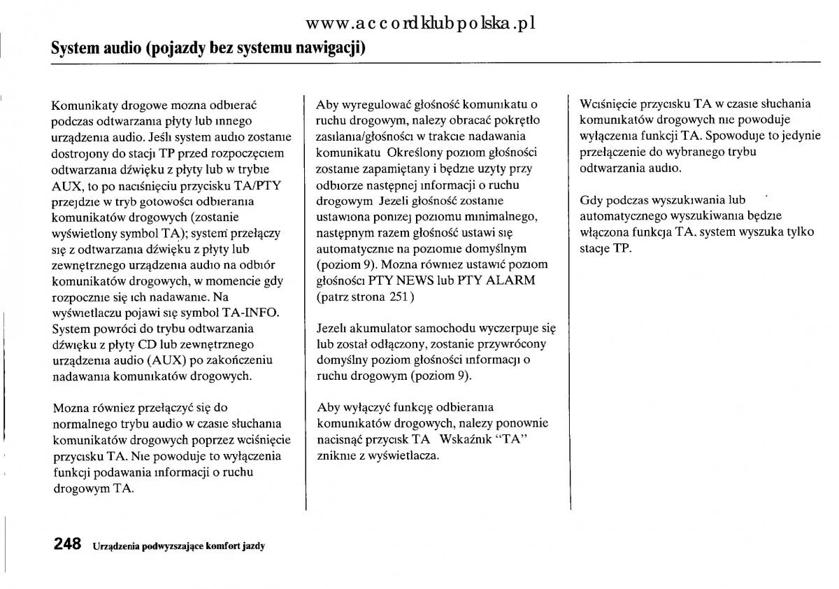 Honda Accord VIII 8 instrukcja obslugi / page 254