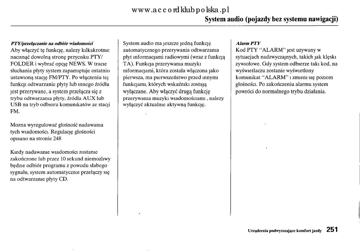 Honda Accord VIII 8 instrukcja obslugi / page 257