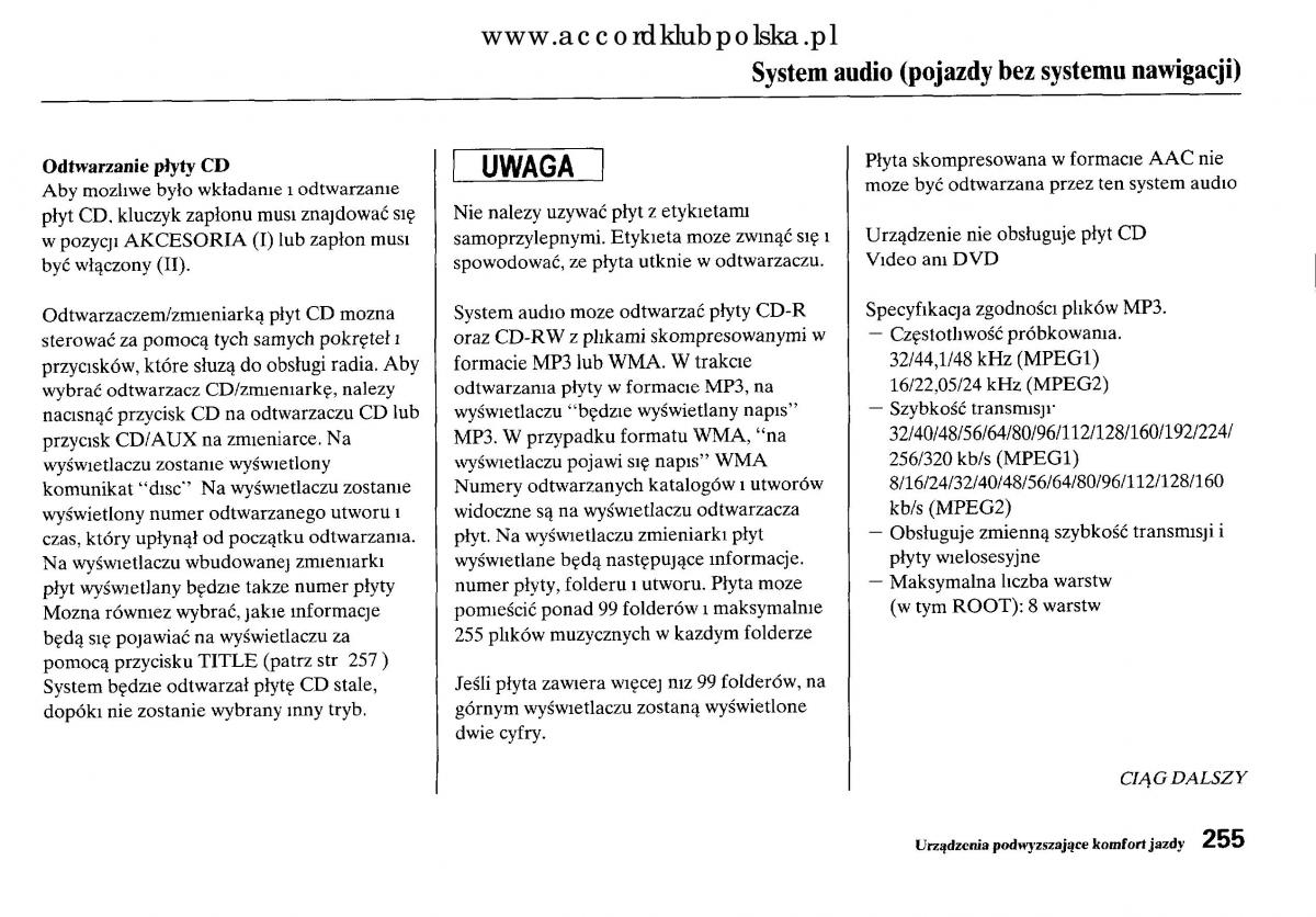 Honda Accord VIII 8 instrukcja obslugi / page 261