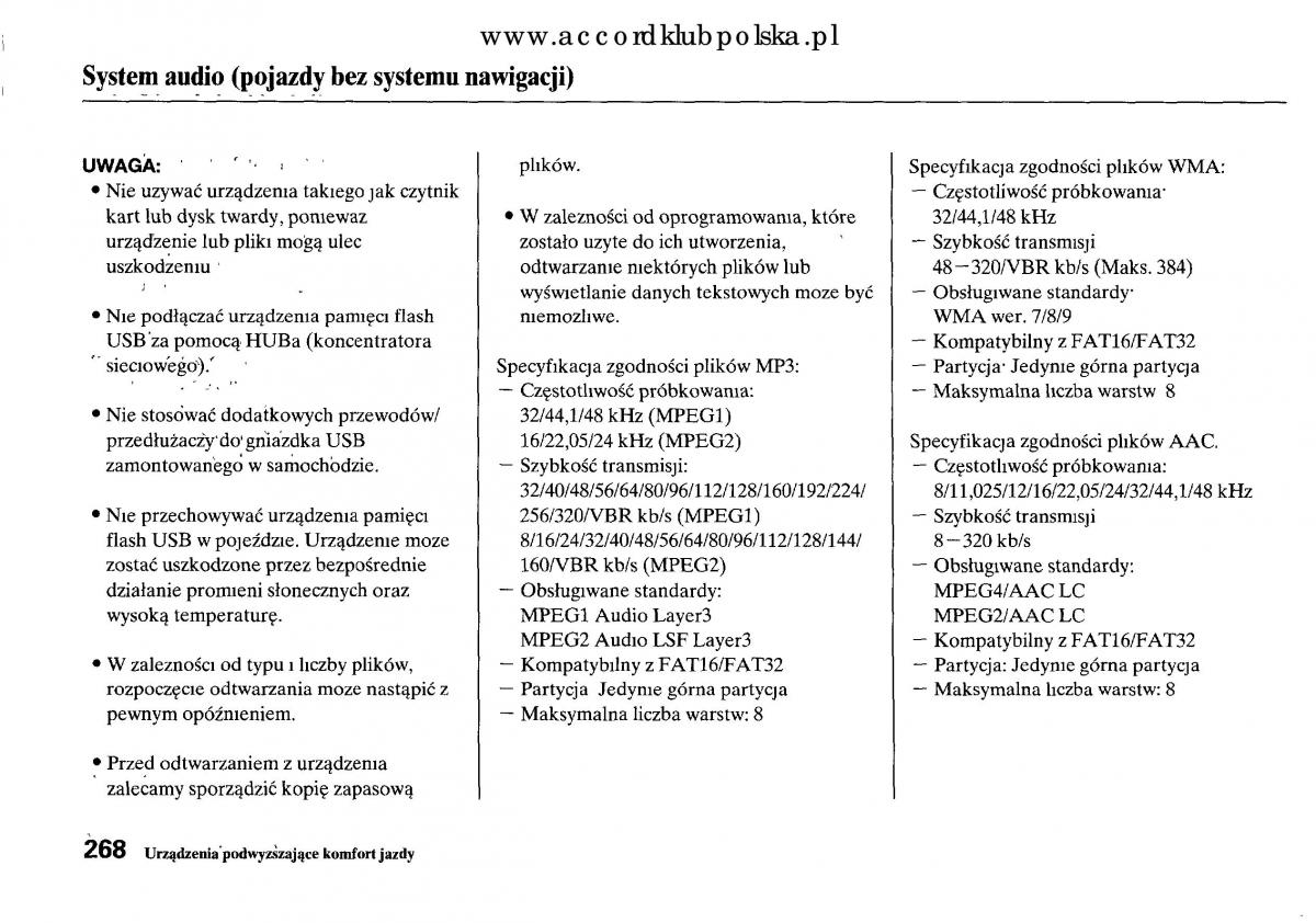 Honda Accord VIII 8 instrukcja obslugi / page 274