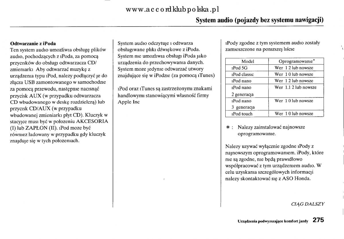 Honda Accord VIII 8 instrukcja obslugi / page 281