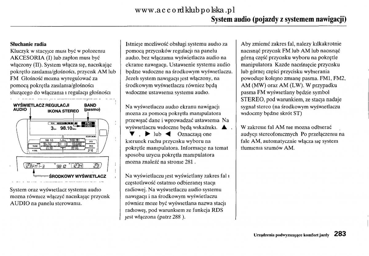 Honda Accord VIII 8 instrukcja obslugi / page 289