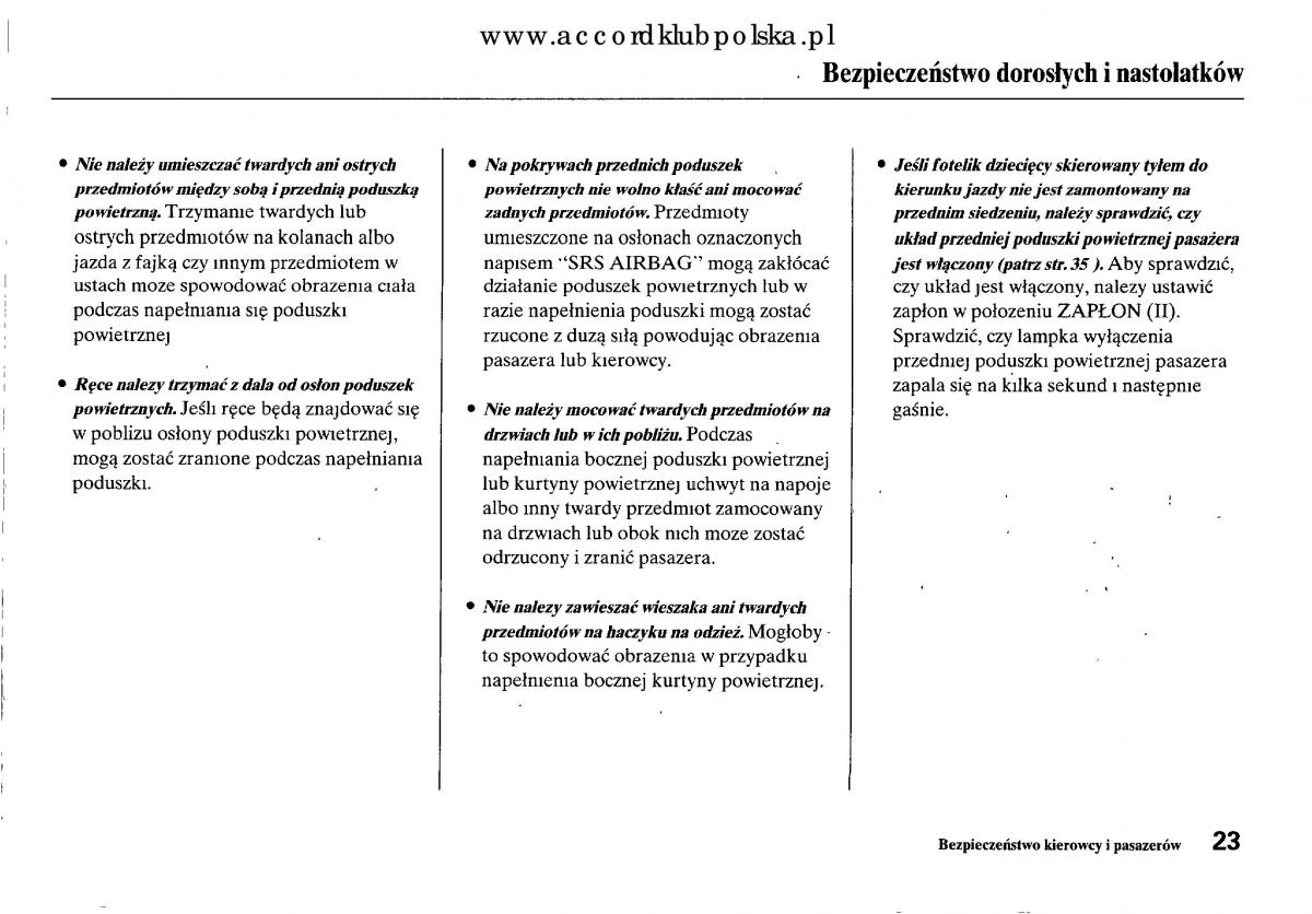 Honda Accord VIII 8 instrukcja obslugi / page 29