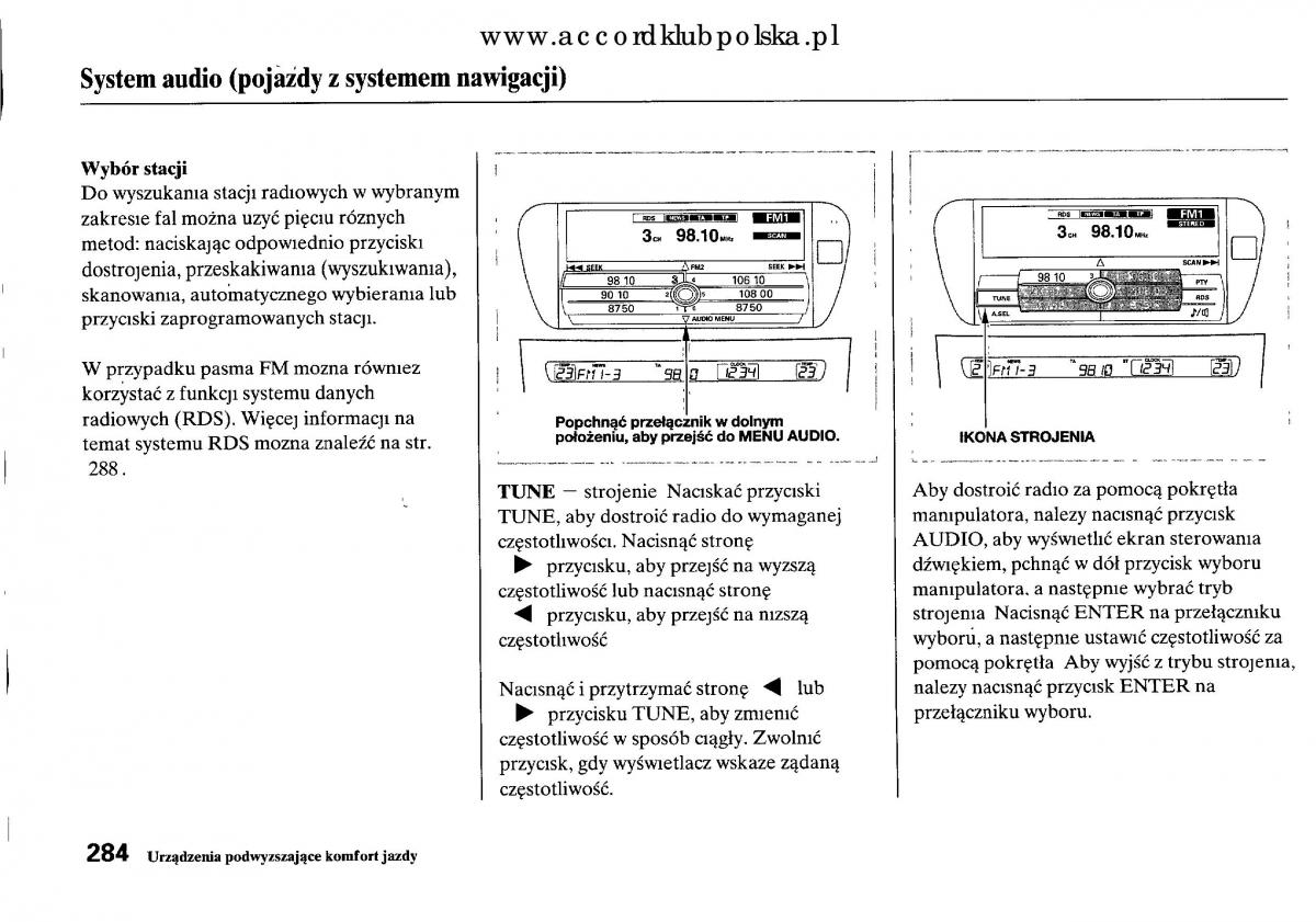 Honda Accord VIII 8 instrukcja obslugi / page 290