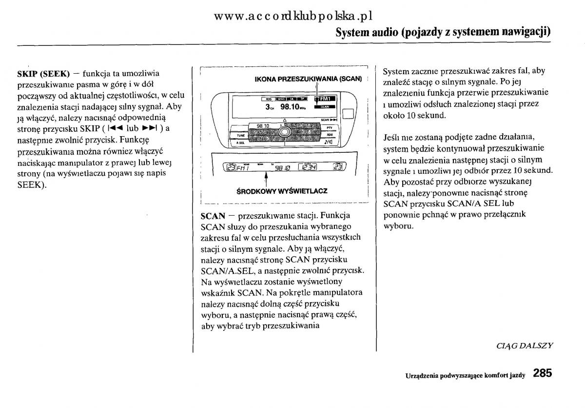 Honda Accord VIII 8 instrukcja obslugi / page 291