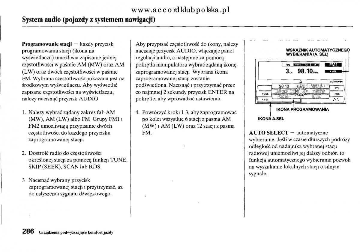 Honda Accord VIII 8 instrukcja obslugi / page 292