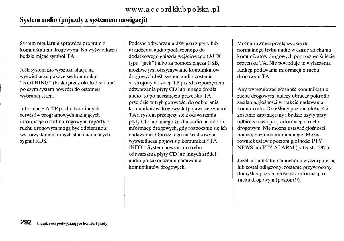 Honda Accord VIII 8 instrukcja obslugi / page 298