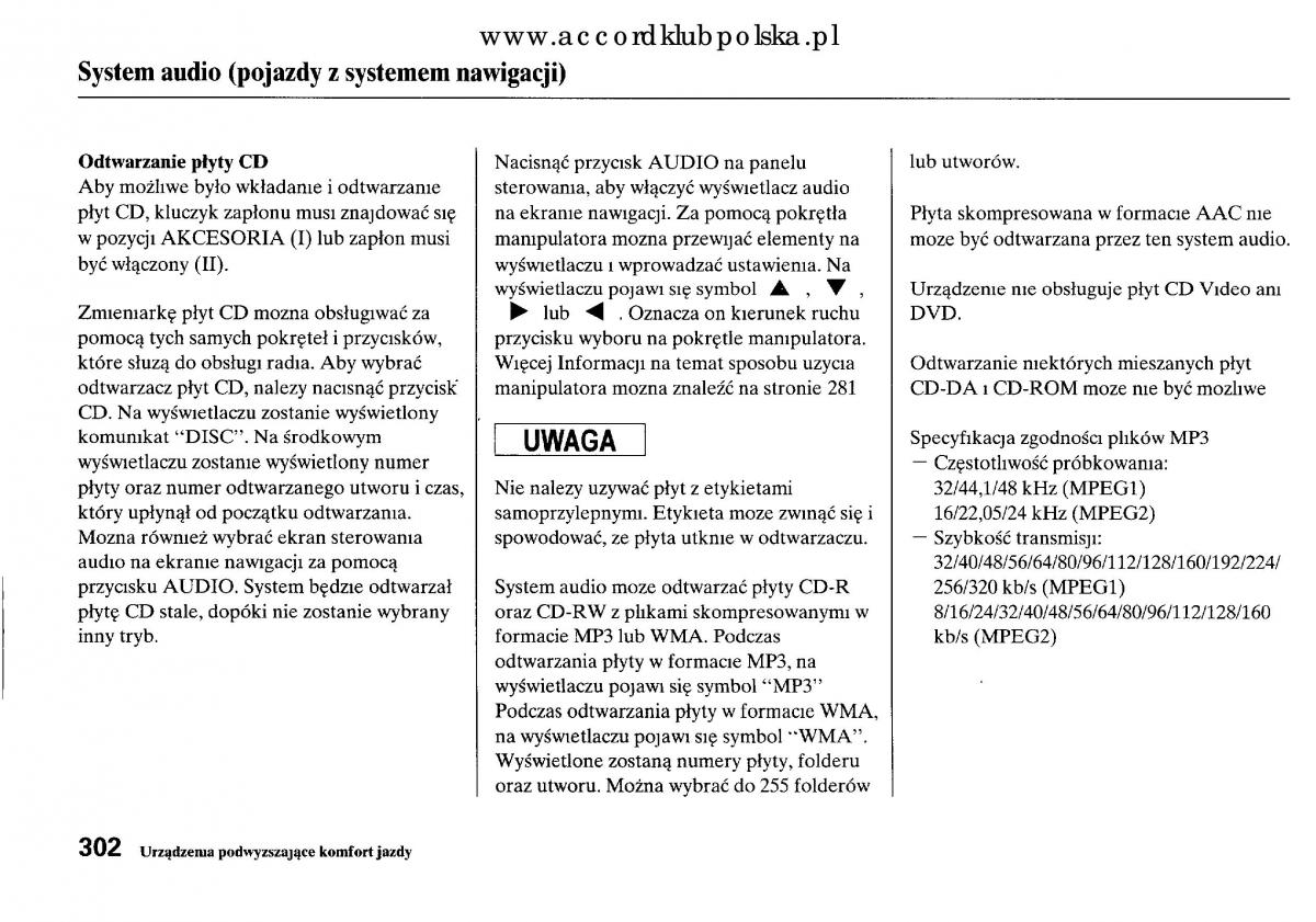 Honda Accord VIII 8 instrukcja obslugi / page 308