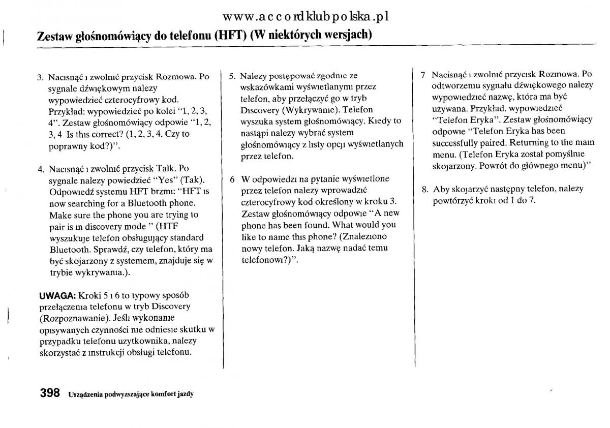 Honda Accord VIII 8 instrukcja obslugi / page 404