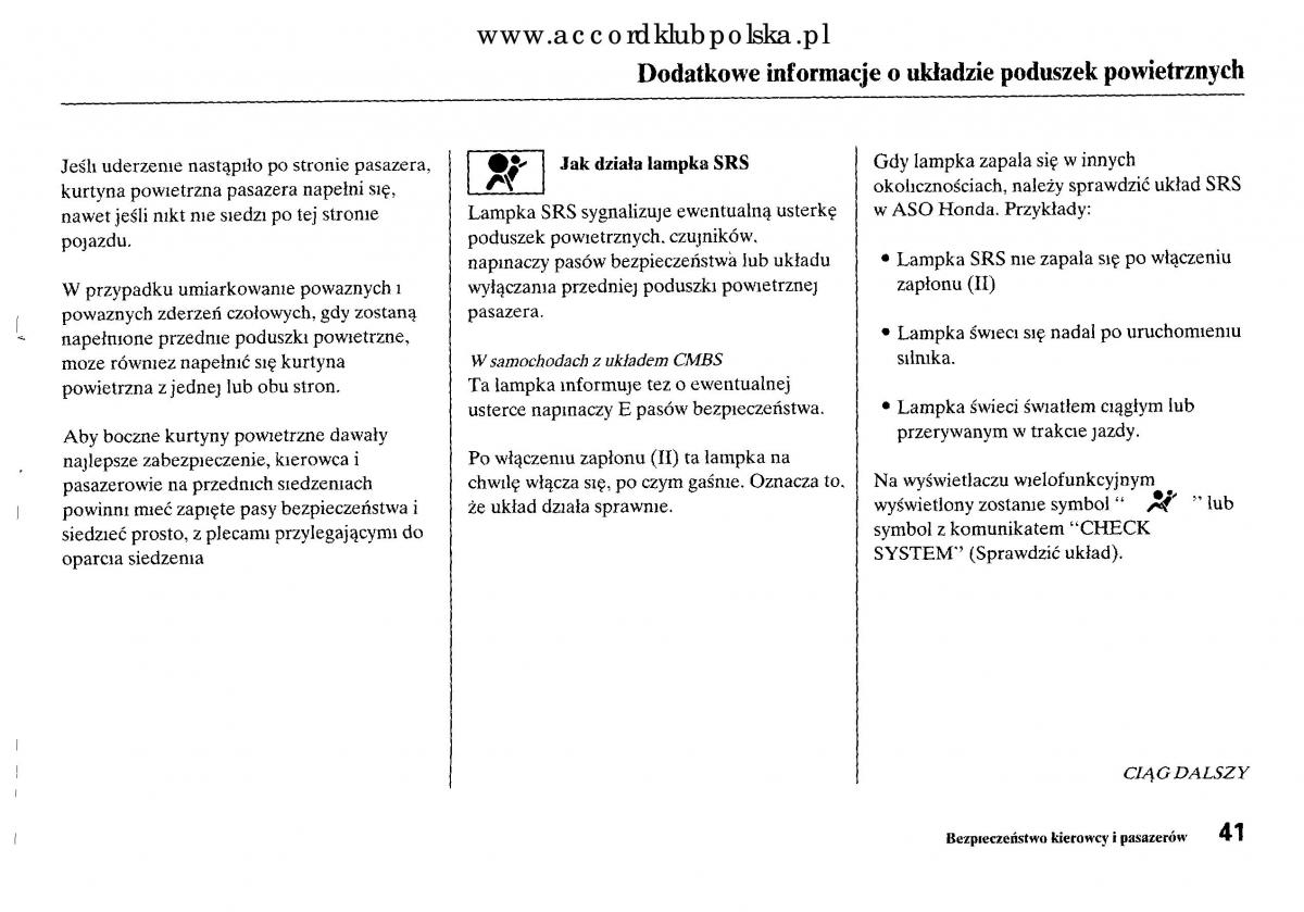 Honda Accord VIII 8 instrukcja obslugi / page 47