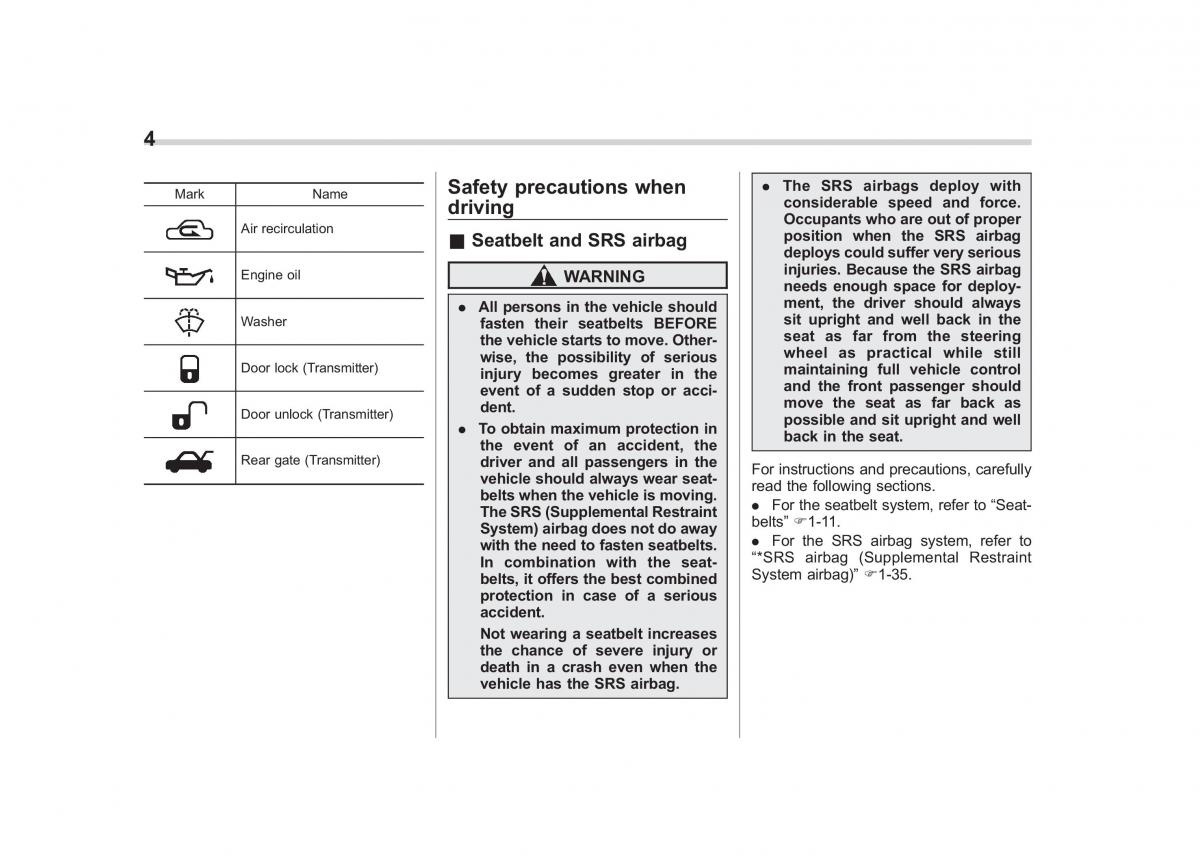 Subaru Forester III 3 owners manual / page 18