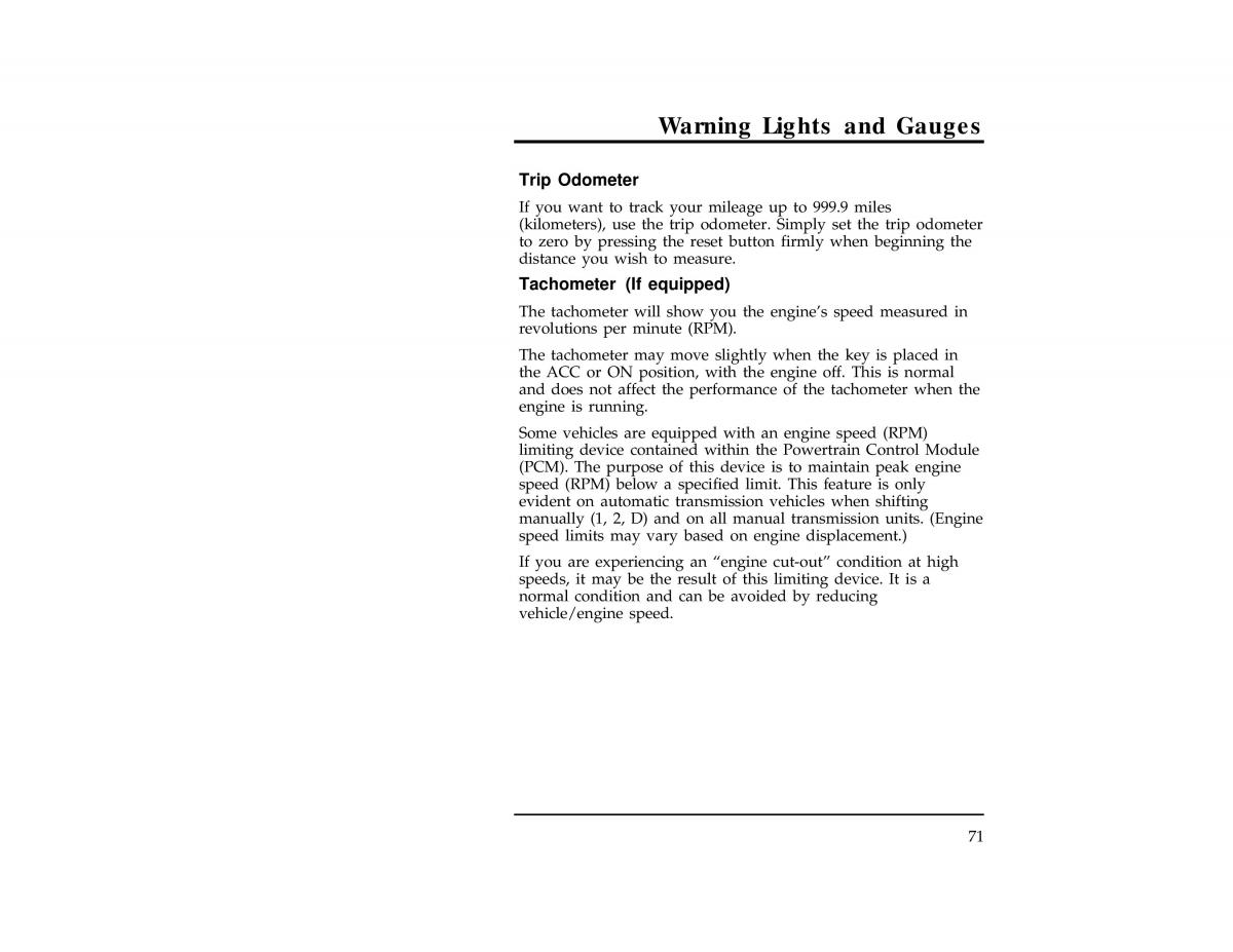 Ford Ranger owners manual / page 72