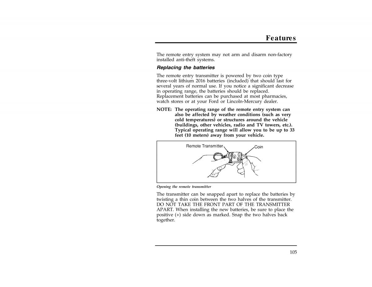 Ford Ranger owners manual / page 105