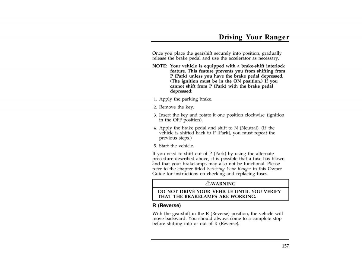 Ford Ranger owners manual / page 157